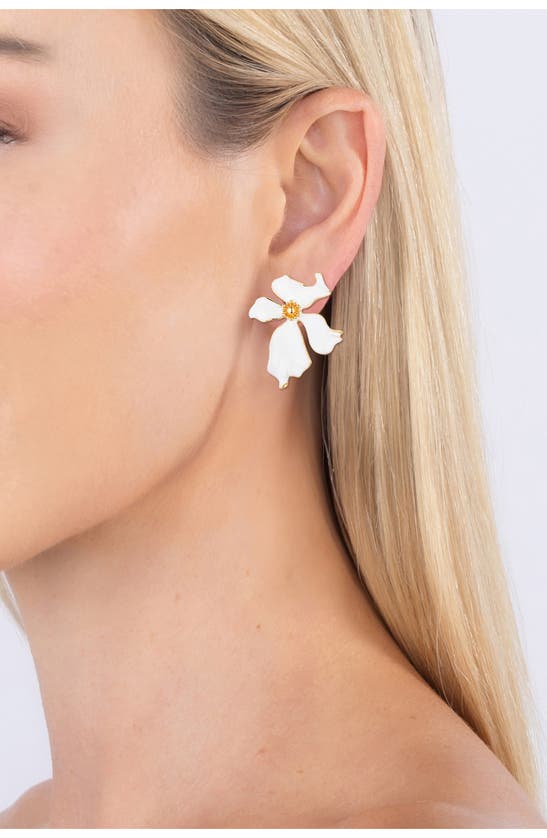 Eye Candy Los Angeles Aya Floral Enamel Stud Earrings In White
