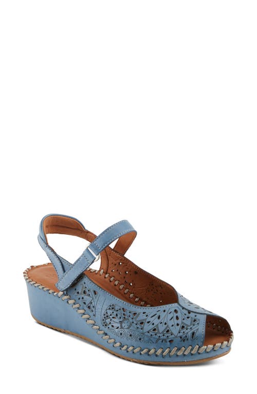 Spring Step Santonio Slingback Peep Toe Wedge Sandal In Blue