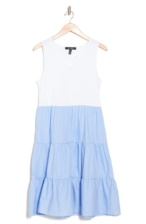 Shop Ellen Tracy Sleeveless Tiered Dress In Blue/white Stripe