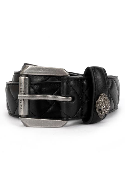 Micro Quilt Leather Belt in Black Antique Silver
