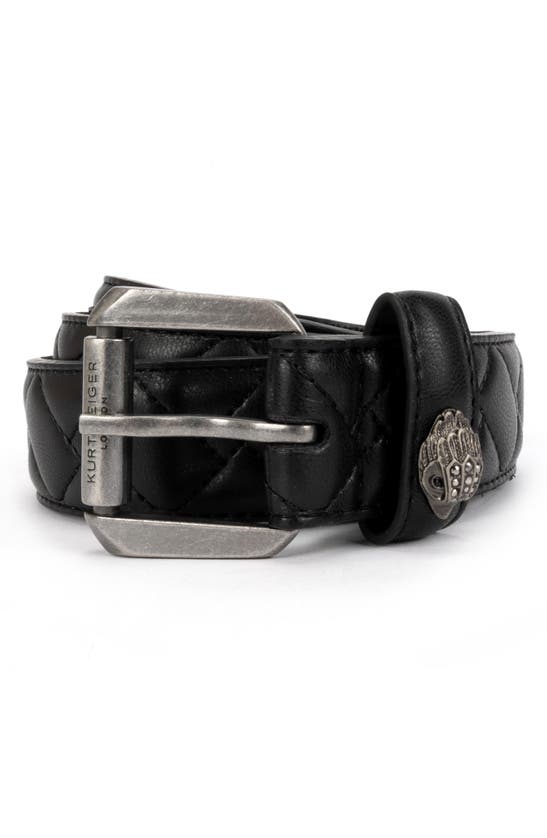Kurt Geiger Micro Quilt Leather Belt In Black Antique Silver