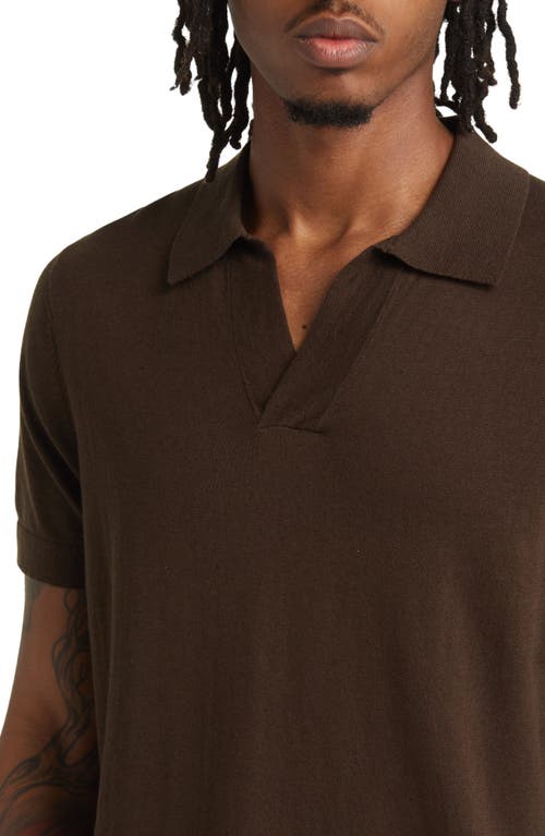 Shop Nn07 Ryan 6311 Cotton & Linen Johnny Collar Polo In Demitasse