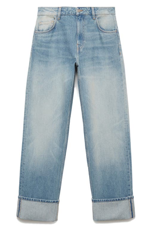 Shop Mango Cuffed Straight Leg Jeans In Light Blue