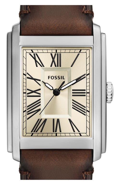 Shop Fossil Carraway Leather Strap Watch, 30mm In Brown/silver