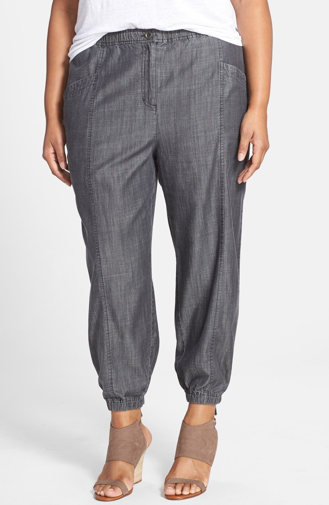 Eileen Fisher Chambray Tapered Crop Pants (Plus Size) Nordstrom