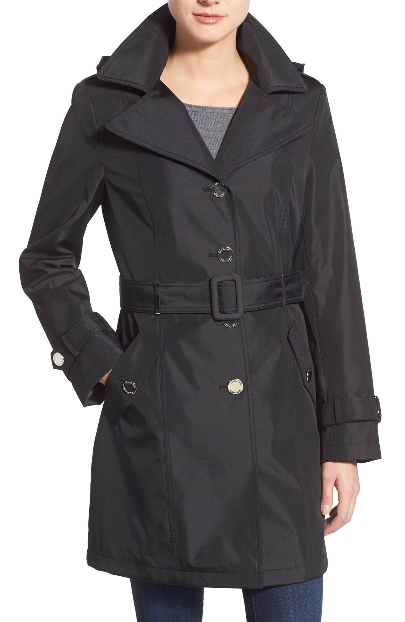 Calvin Klein Single Breasted Belted Trench Coat (Regular & Petite ...