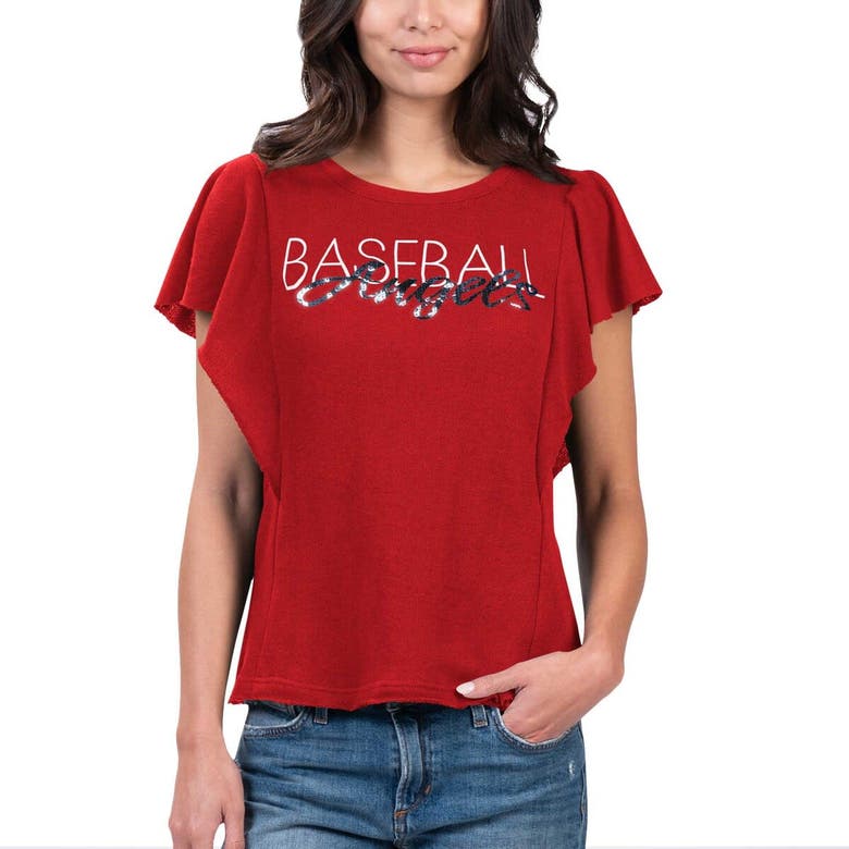 Shop G-iii 4her By Carl Banks Red Los Angeles Angels Crowd Wave T-shirt