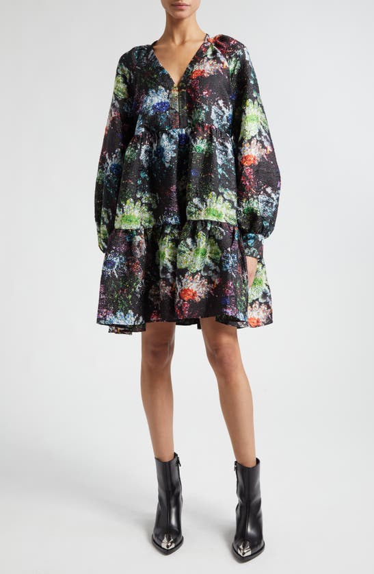 Stine Goya Jasmine Glitter Bloom-print Minidress In Glitter Bloom