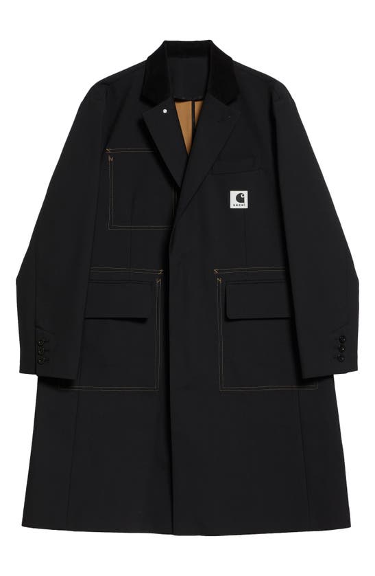 Shop Sacai Carhartt Wip Reversible Coat In Black
