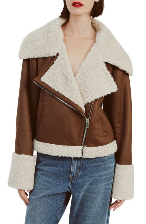 Shop Bardot Finn Faux Shearling & Faux Leather Jacket In Chocolate