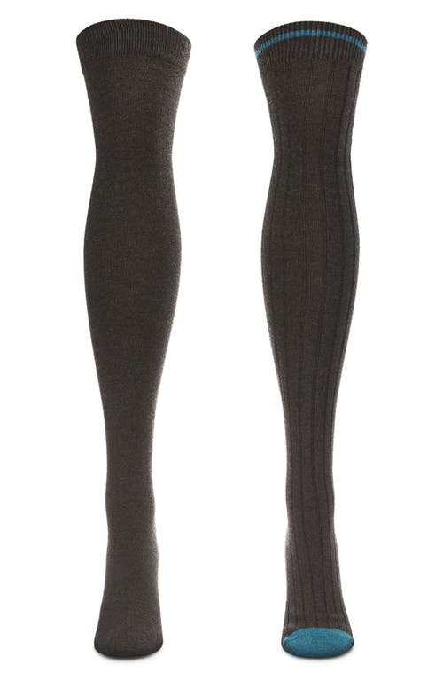 Memoi Tipped Assorted 2-pack Over The Knee Socks In Gray Heather