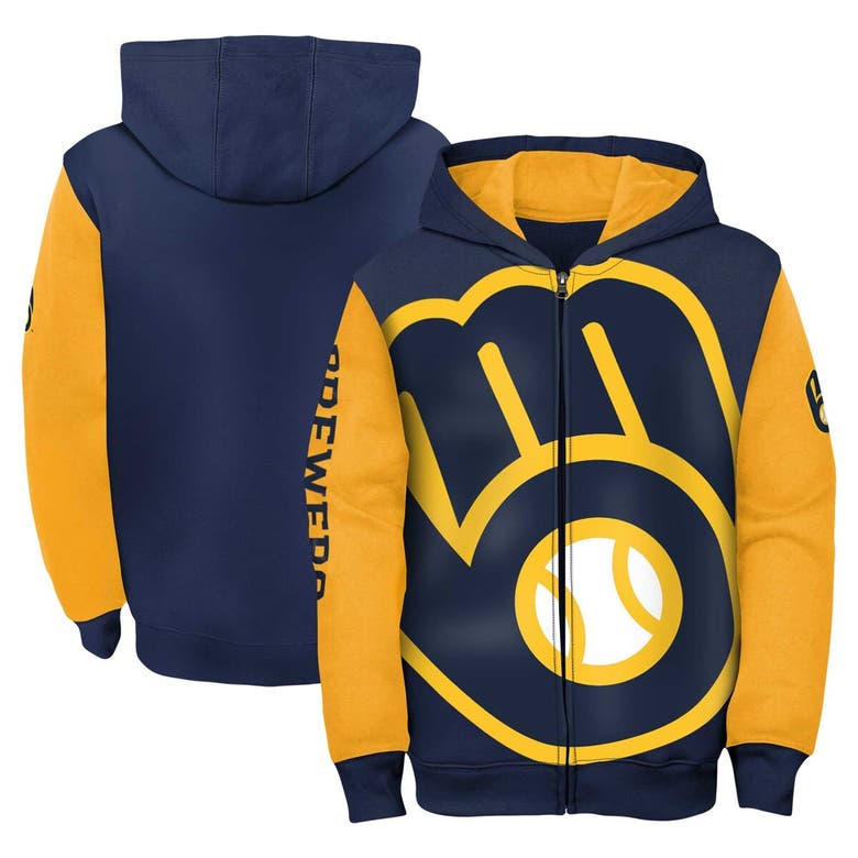 Shop Outerstuff Youth Fanatics Branded Navy/gold Milwaukee Brewers Postcard Full-zip Hoodie Jacket