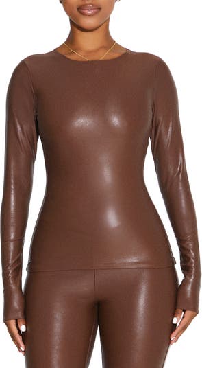 Naked Wardrobe Good Faux Leather Crop Top in Natural