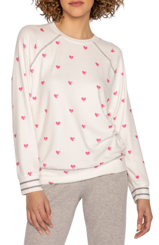 Pj Salvage Brave Hearts Printed Raglan-sleeve Sweatshirt In Ivory