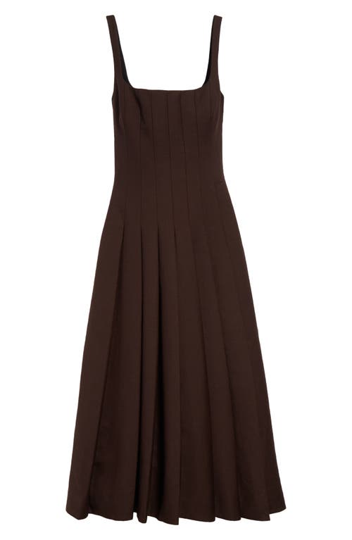 Shop Emilia Wickstead Odulia Pleated Square Neck Wool Dress In Hickory Brown