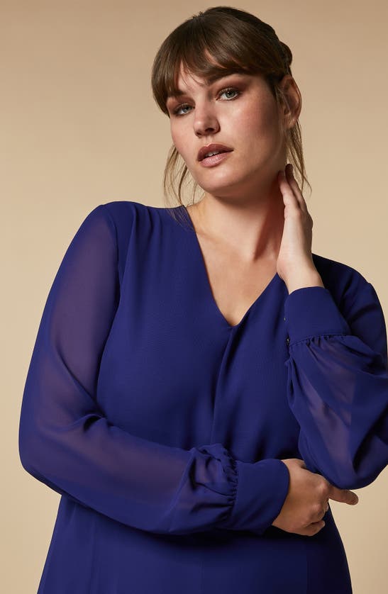 Shop Marina Rinaldi Long Sleeve Crepe Georgette Gown In Cornflower Blue