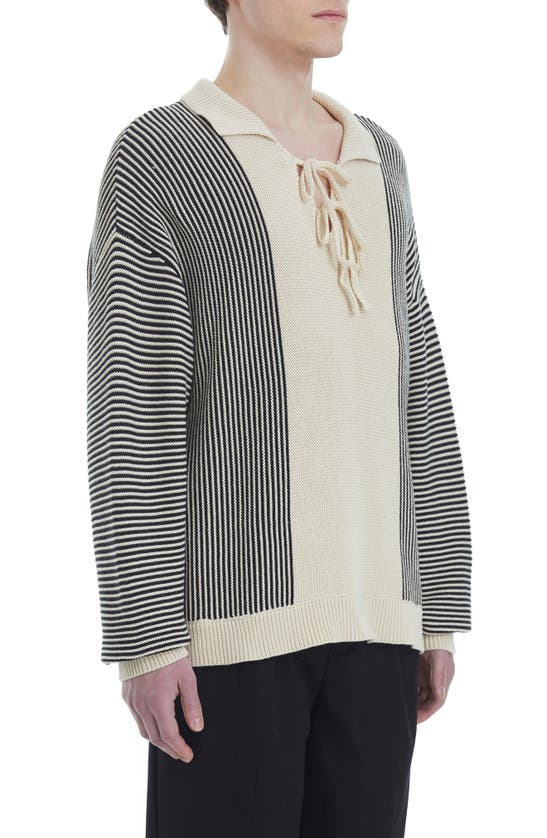 Shop Found Oversize Stripe Johnny Collar Cotton Sweater In Cream