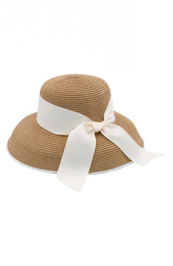 Shop Surell Bow Bell Straw Hat In Beige/white