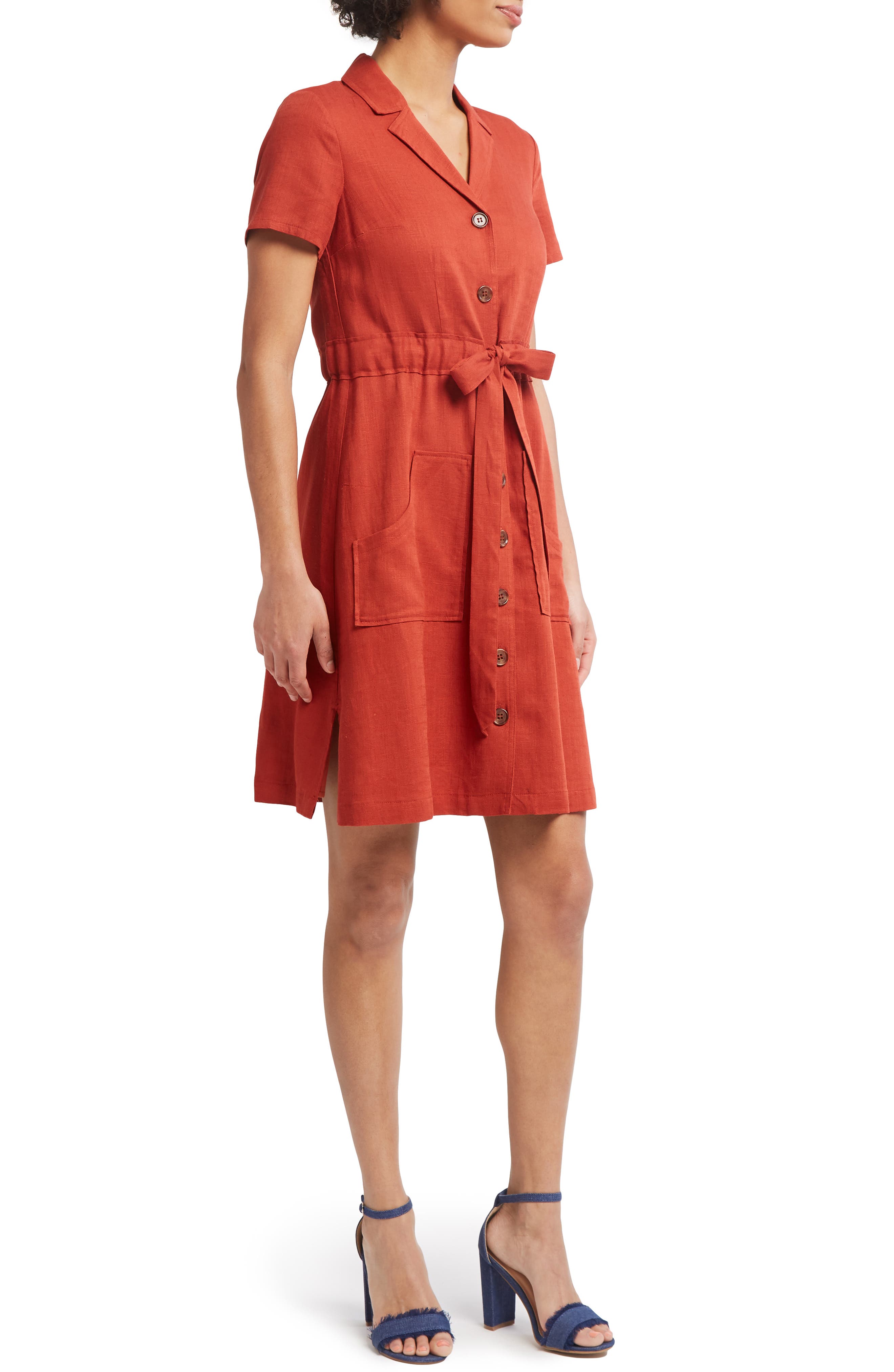Modcloth Notch Collar Shirtdress, Brown