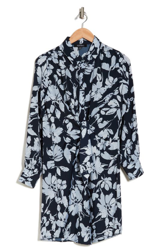Shop Ellen Tracy Floral Knot Front Long Sleeve Shirtdress In Navy Floral