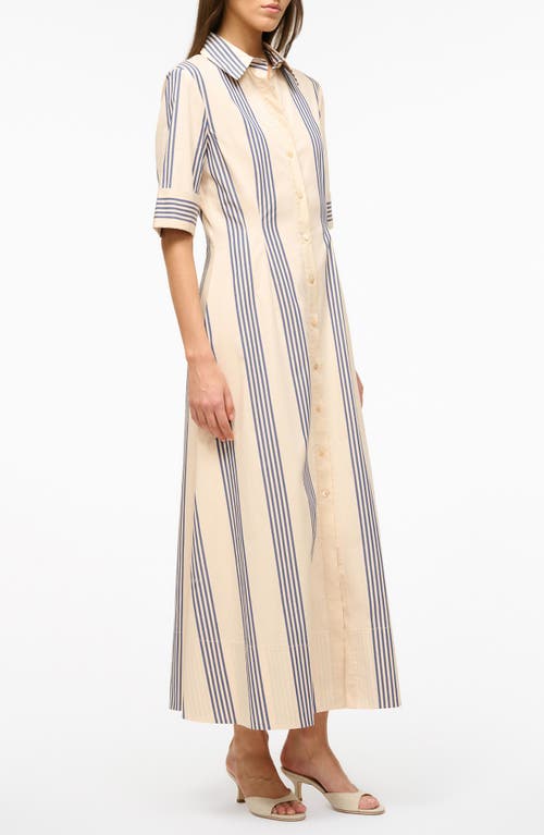 Shop Staud Joan Stripe Maxi Shirtdress In Marine Bayadere Stripe