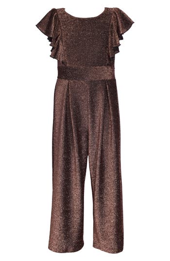 Bonnie Jean Kids' Sparkle Cap Sleeve Jumpsuit In Brown