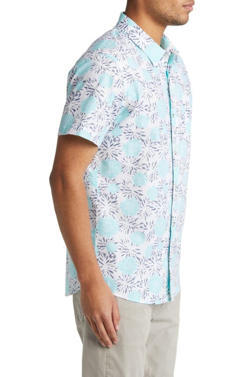 Travismathew Stylite Short Sleeve Button-up Shirt In Aqua/white
