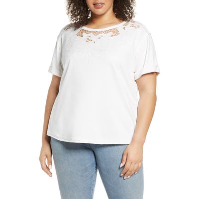 Plus Size Single Thread Embroidered Cutout Sweatshirt, White