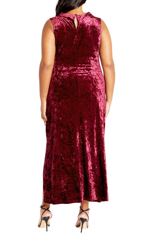 City Chic Mae Sleeveless Crushed Velvet Dress In Ruby