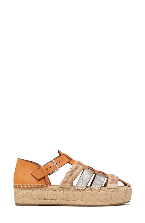 Tory Burch Fisherman Platform Espadrille In Brandy/silver/silver