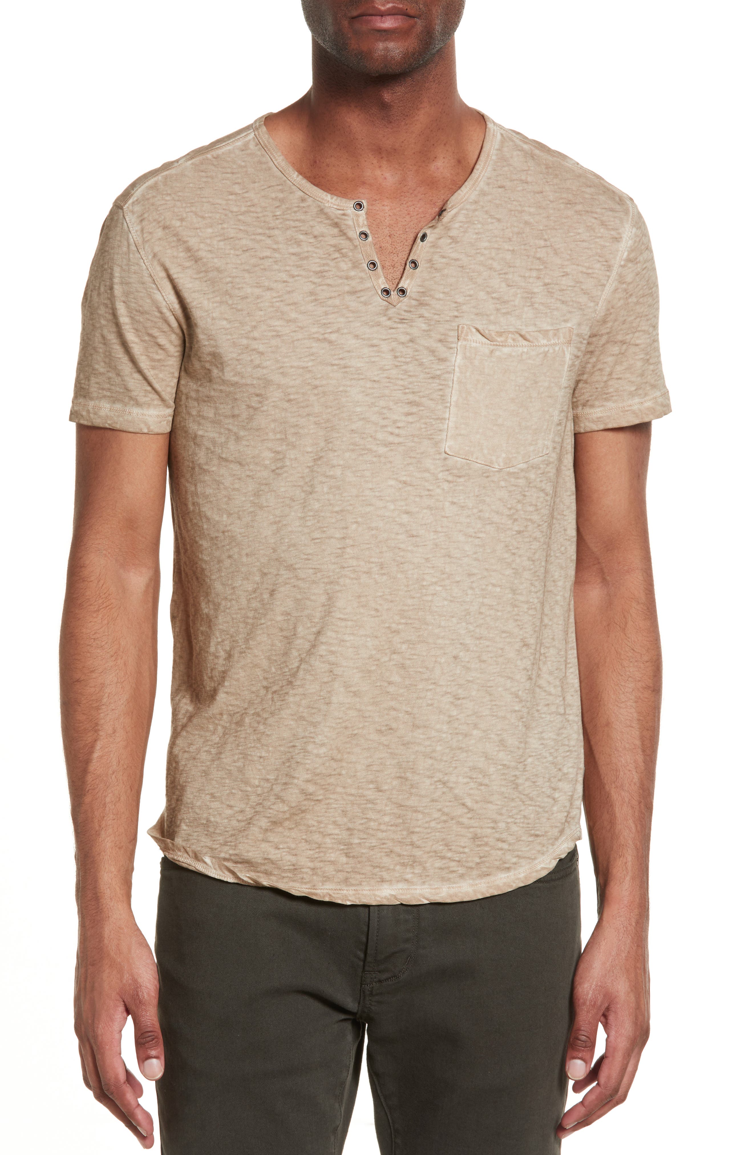 John Varvatos Star USA Men's Capri Blue Snap Button Henley Long Sleeve Shirt 