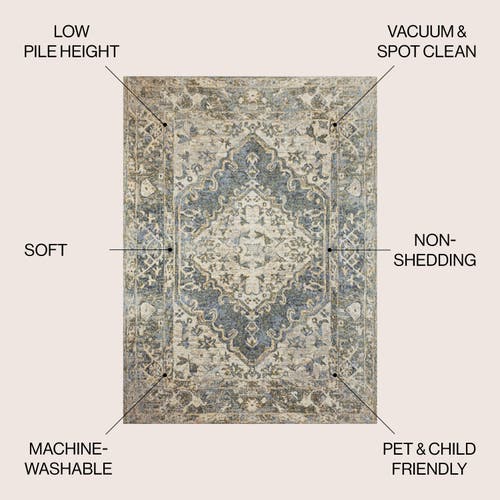 Jonathan Y Pavel Distressed Medallion Low-pile Machine-washable Area Rug In Blue/cream