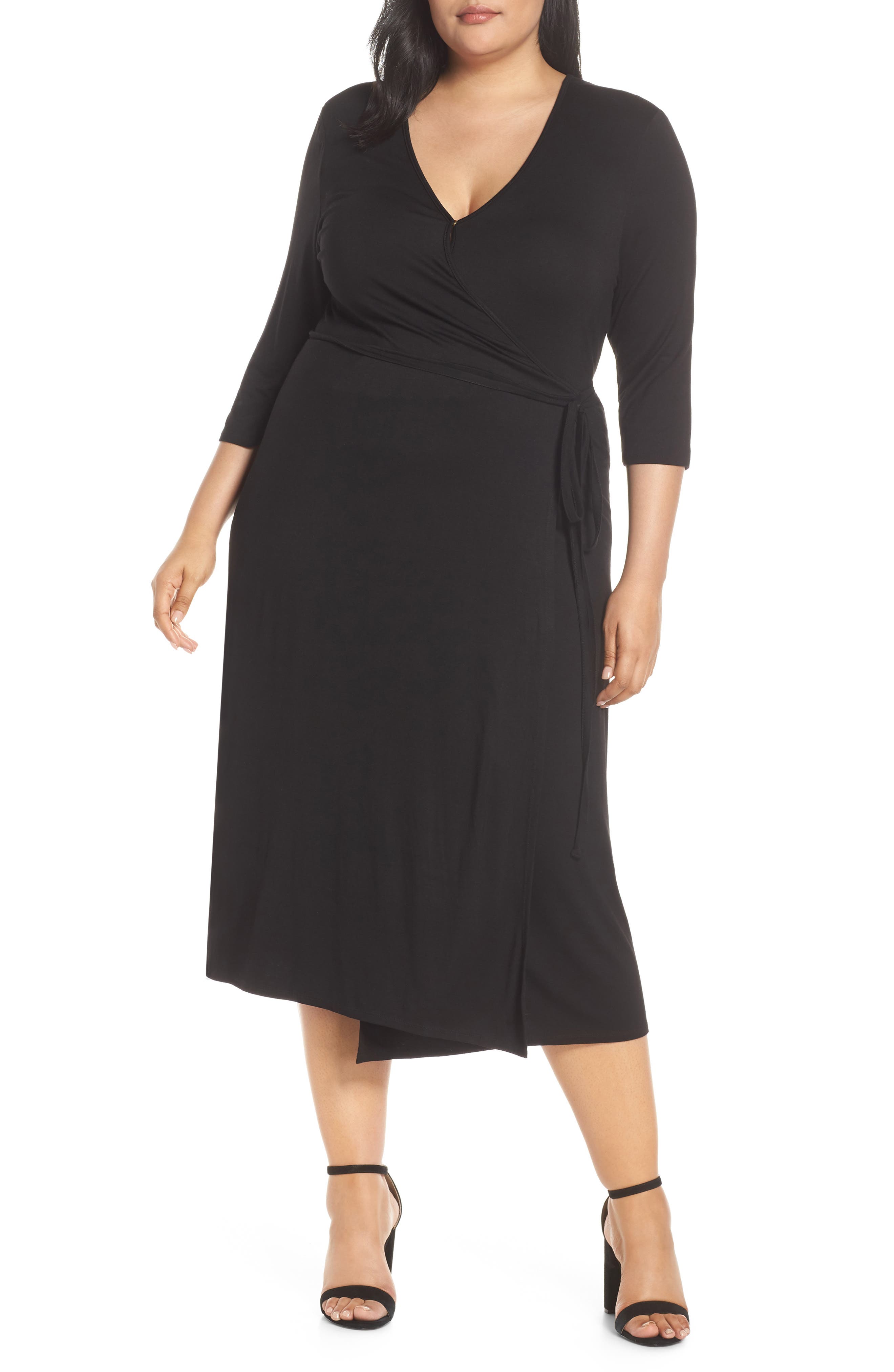 Plus Size Lemon Tart Penni Wrap Midi Dress, Black