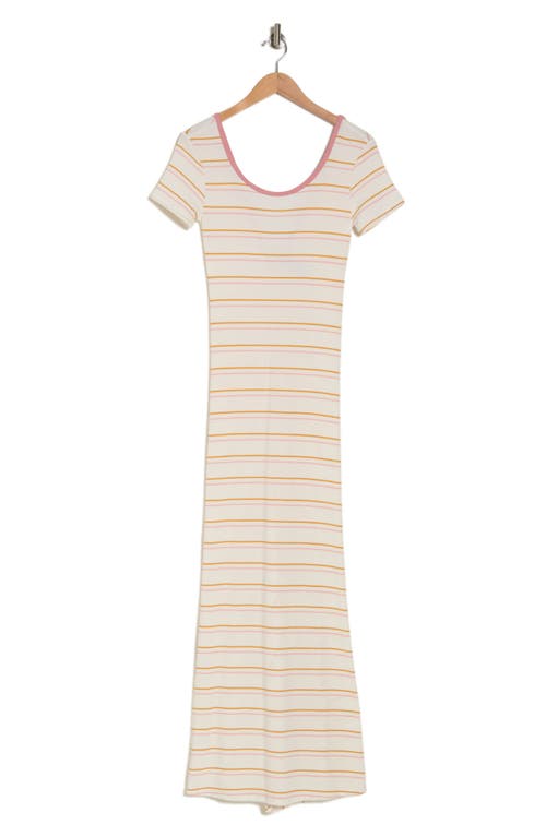 Shop Go Couture Stripe Short Sleeve Rib Maxi Dress In Ivory/ice Cream Stripe