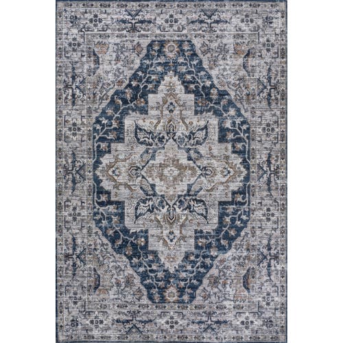 Jonathan Y Didim Boho Gray Medallion Machine-washable Area Rug In Navy/light Gray