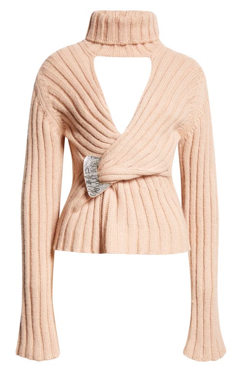 Shop Area Twisted Knit Rib Turtleneck Sweater In Light Beige