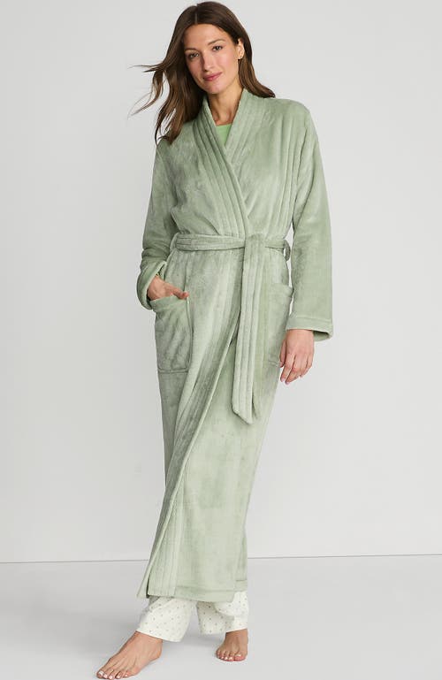 Shop Lands' End Cozy Plush Long Wrap Robe In Washed Sage