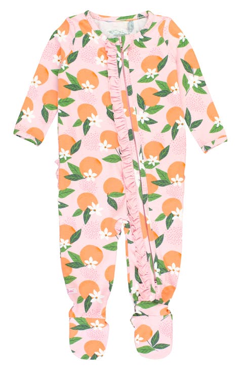 Kids' Orange Ruffle Fitted One-Piece Footie Pajamas (Baby)