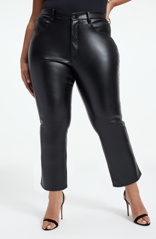 Shop Good American Good Legs Crop Faux Leather Mini Bootcut Pants In Black001