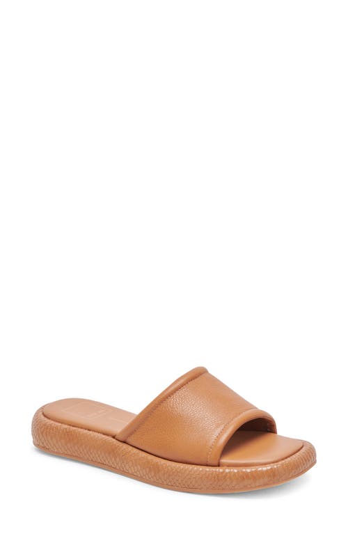 Aisha Platform Slide Sandal in Tan Leather