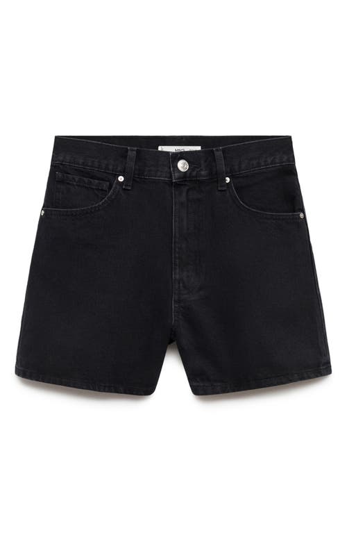 Shop Mango High Waist Denim Shorts In Black Denim