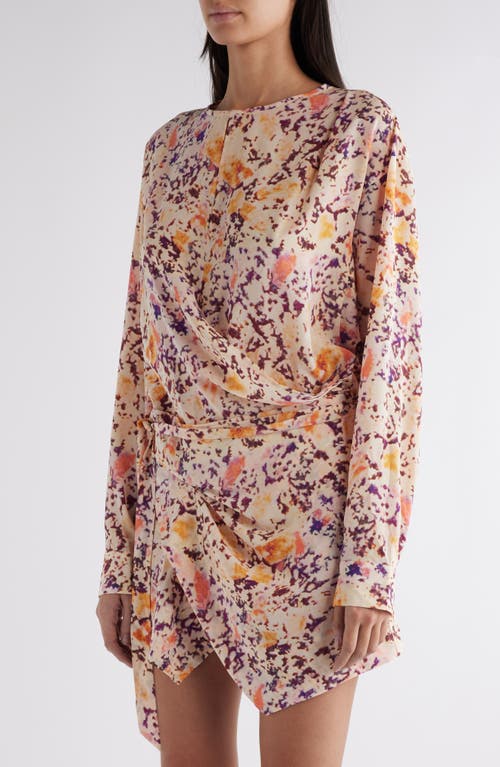 Shop Isabel Marant Habla Floral Asymmetric Long Sleeve Stretch Silk Wrap Dress In Ecru/plum