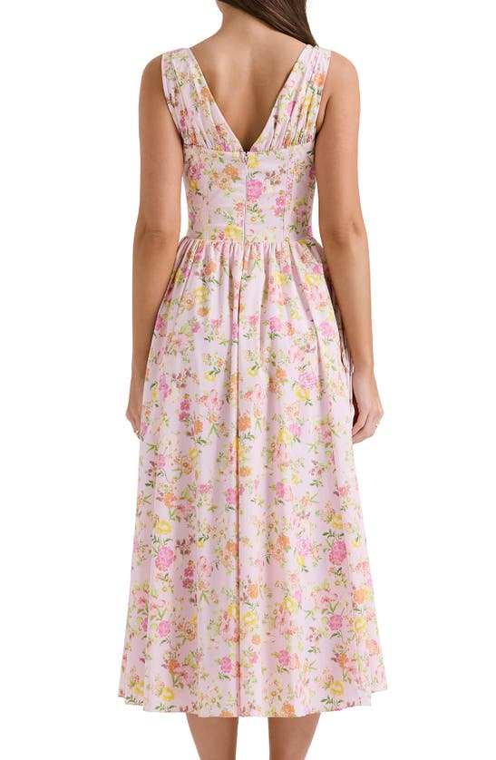 House Of Cb Emmelina Sleeveless Stretch Poplin Midi Dress In Pink Floral Print