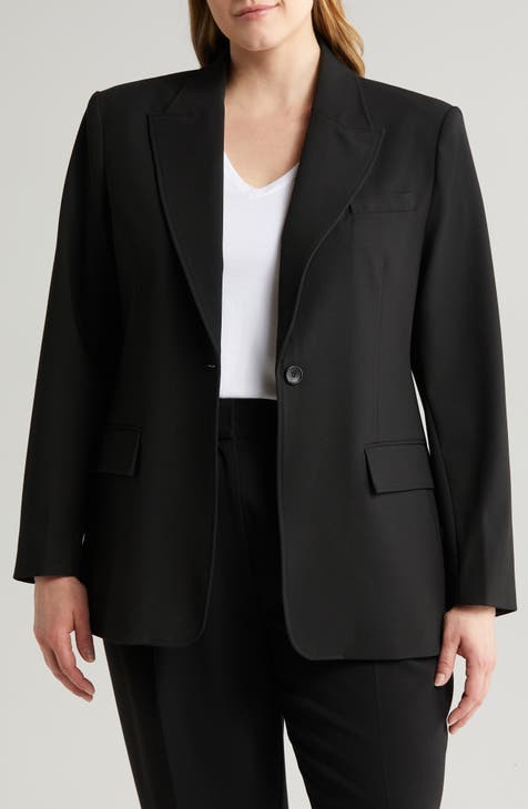 Women's Suits Plus Size High Quality 2023 Fashion All Season Office Womens  Full Sleeve Big Bold Metal Button Pocket Casual Black Blazer