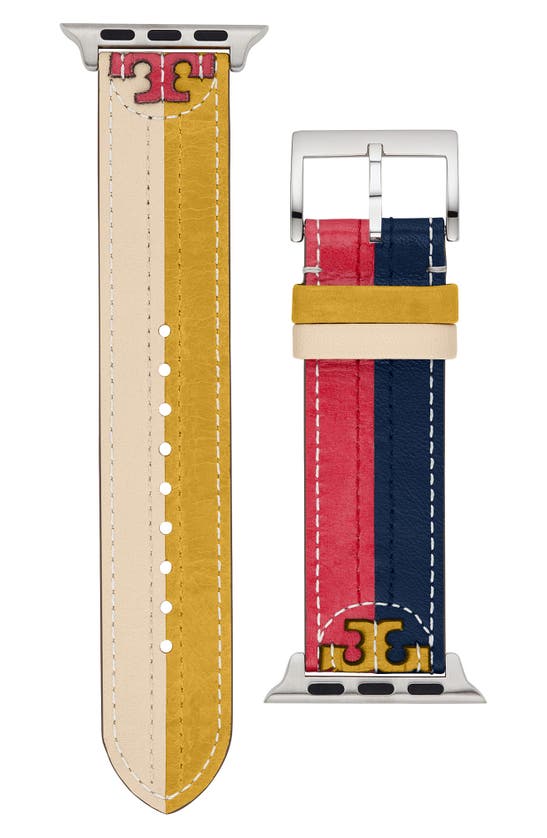 Shop Tory Burch Colorblock Leather Strap For Apple Watch, 38mm/40mm In Multi