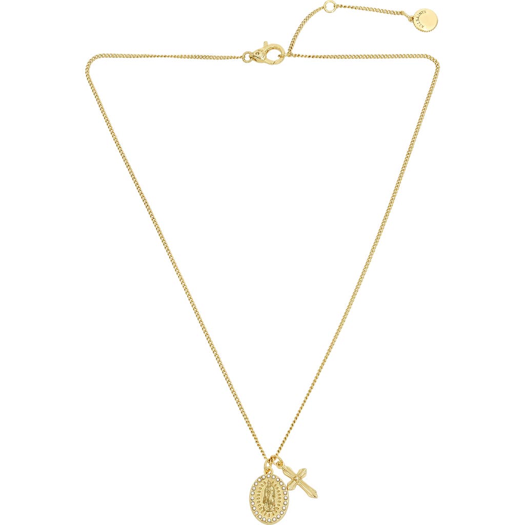 Allsaints Saint & Cross Charm Necklace In Gold