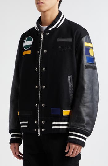 Sacai AMG Patch Wool & Leather Varsity Jacket | Nordstrom