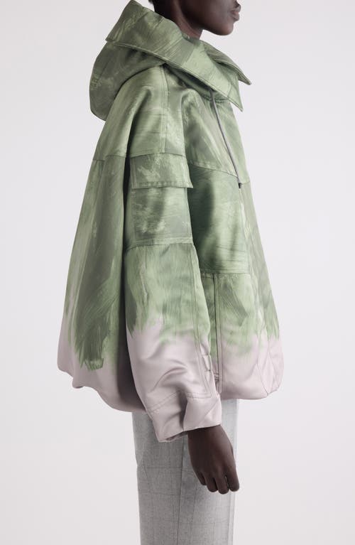 Shop Dries Van Noten Vanilla Brushstroke Print Hooded Jacket In Mint