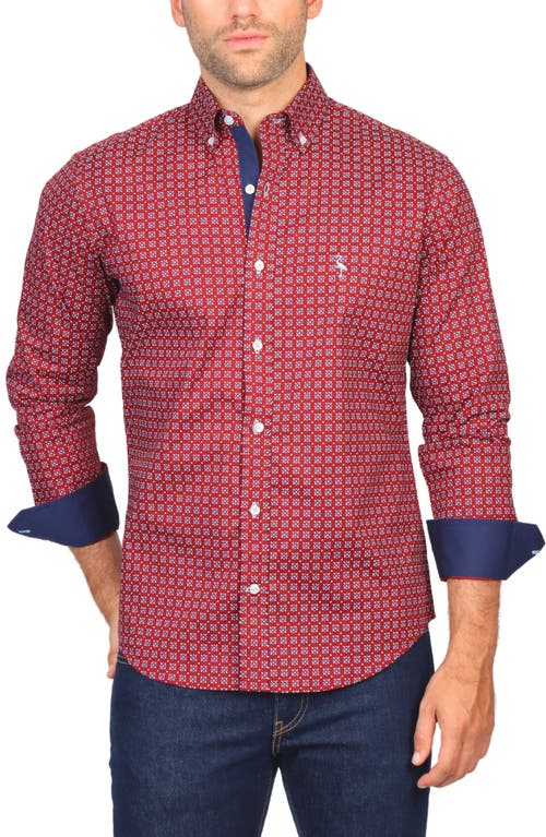 Tailorbyrd Geo Print Stretch Button-down Shirt In Burgundy