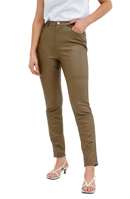 Shop Marcella Mei Faux Leather Pants In Taupe